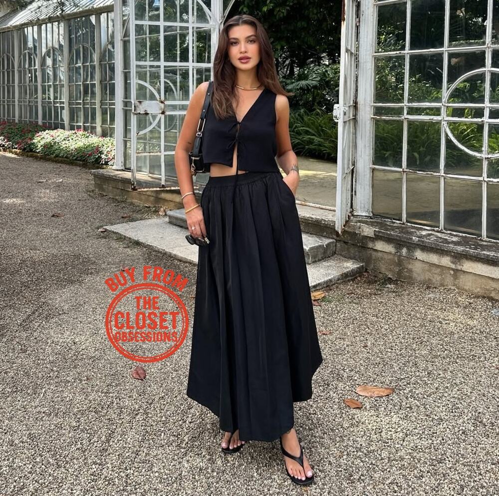 Zara NWT Black High Waist Full Midi Skirt M-L